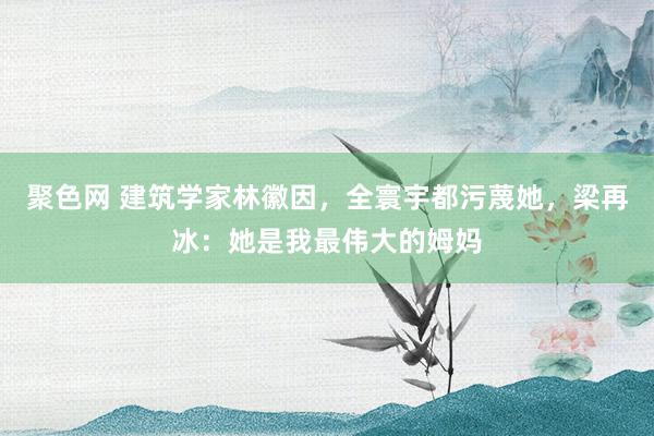 聚色网 建筑学家林徽因，全寰宇都污蔑她，梁再冰：她是我最伟大的姆妈